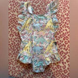 Dinosaur Print Ruffle Swimsuit - rock your kid size 3